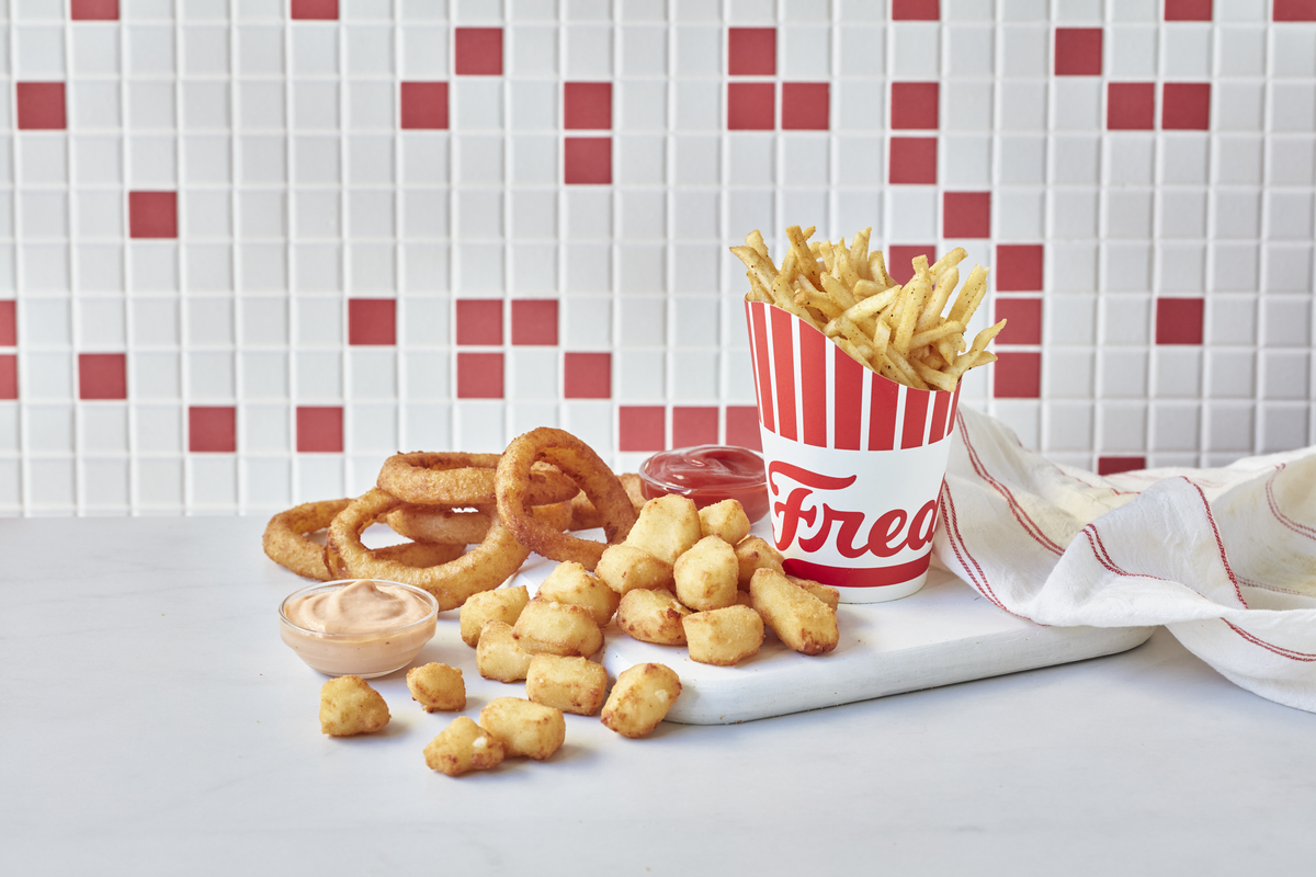 Shoestring fries, onion rings and cheese curds