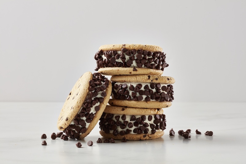 Freddy's Chocolate Chip Custard Sandwich with frozen custard between two chocolate chip cookies