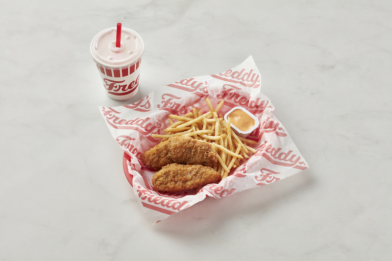 Freddy’s kids chicken tenders combo with fries and drink