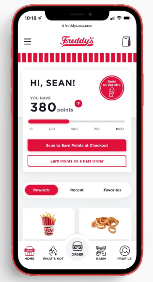 Freddy’s mobile app rewards screen showing points balance