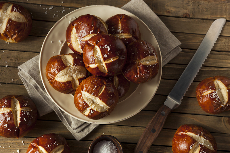 Fresh baked pretzel buns