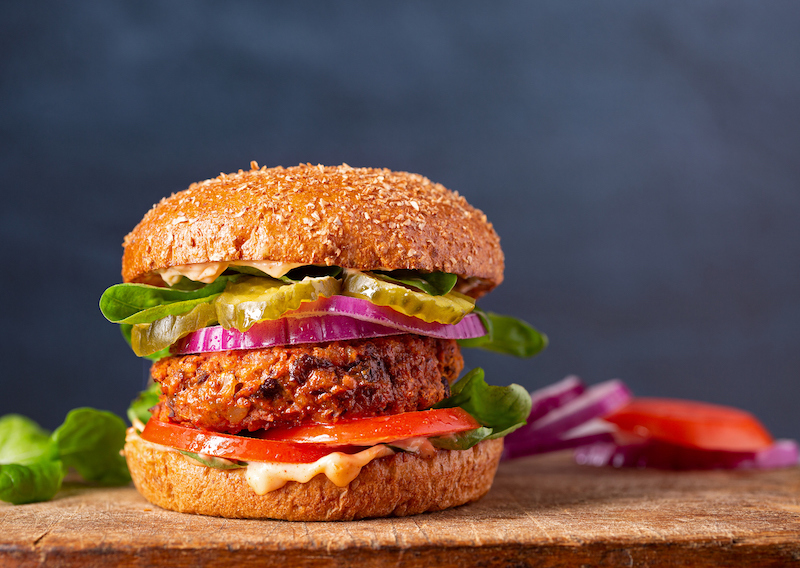 Gourmet veggie burger with toppings