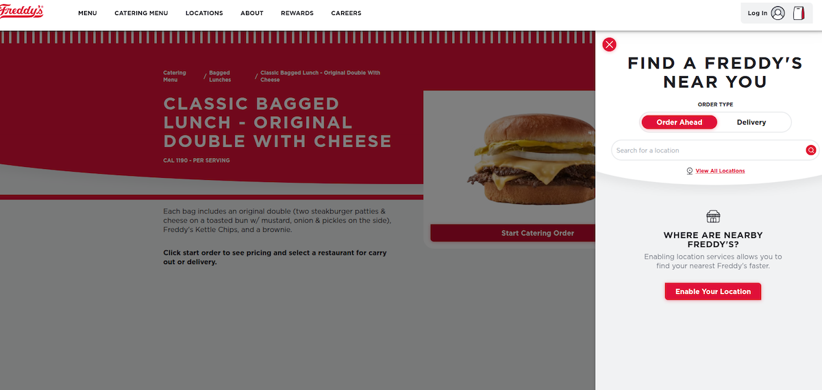 Freddy’s location finder and order ahead screen