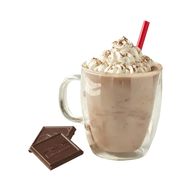 Frozen hot chocolate shake made with Ghirardelli