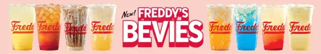Freddy's Bevies featuring a colorful variety of refreshing specialty drinks