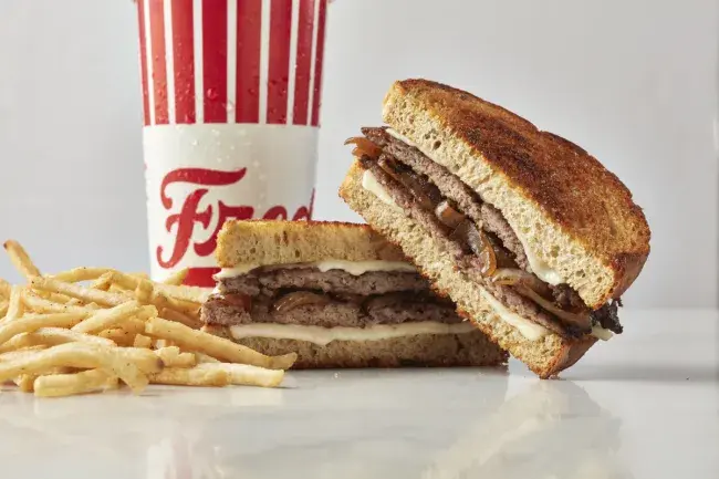 Freddy’s Patty Melt with fries and a drink