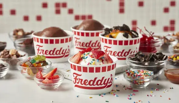 Freddy’s Create Your Own Sundae catering with assorted toppings on display