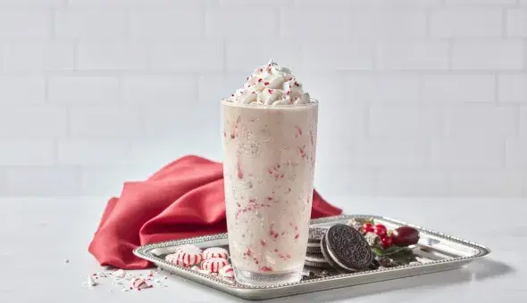 Freddy’s Peppermint OREO® shake with whipped cream and peppermint pieces