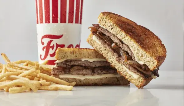 Freddy’s Patty Melt with fries and a drink