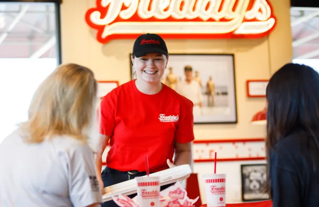 Placing an order at the front kiosk