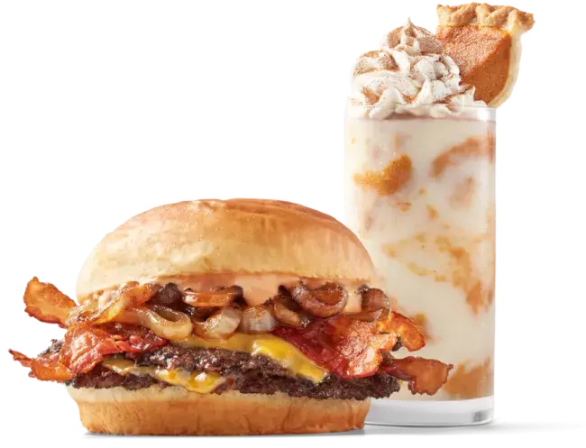 Smoky Bacon Cheddar Stack Steakburger & Pumpkin Pie Concrete